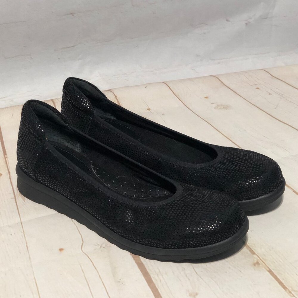 VANELi SPORT WOMEN'S SUEDE SHIMMERY BLACK PATTERN SLIP ON SHOES COMFORT SIZE 7.5